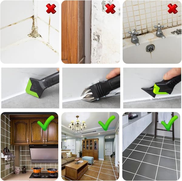5-in-1 Silicone Cleaning Tool Set – Caulking Scraper / Silicone Scraper / Sealing Tool - 6 Replaceable Tips