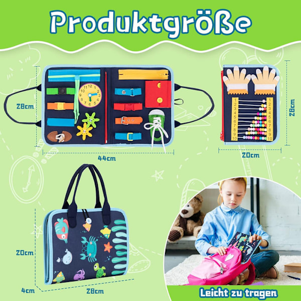 Montessori Busy Board 20-i-1, Lärande Leksak för 1-4 År, Portabel Reseleksak