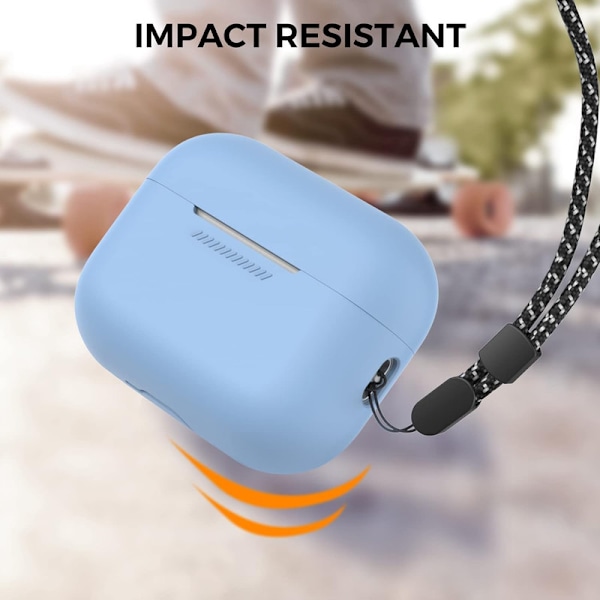 Silikonskal för AirPods Pro 2 med handledsrem – Stöd för USB-C, synlig front-LED, kompatibel med 2:a generationen blå