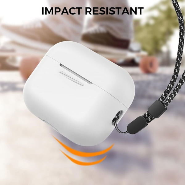 Silikonskal för AirPods Pro 2 med handledsrem – Stöd för USB-C, synlig front-LED, kompatibel med 2:a generationen vit