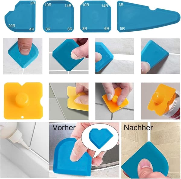 5-in-1 Silicone Cleaning Tool Set – Caulking Scraper / Silicone Scraper / Sealing Tool - 6 Replaceable Tips