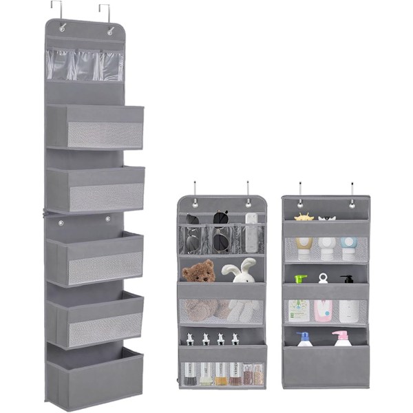 5-lags hængende dørorganisator med aftageligt design, opbevaringsreol til over døren med 4 kroge, stofhylde til soveværelse, dørkarm – 150×36,5×14 cm