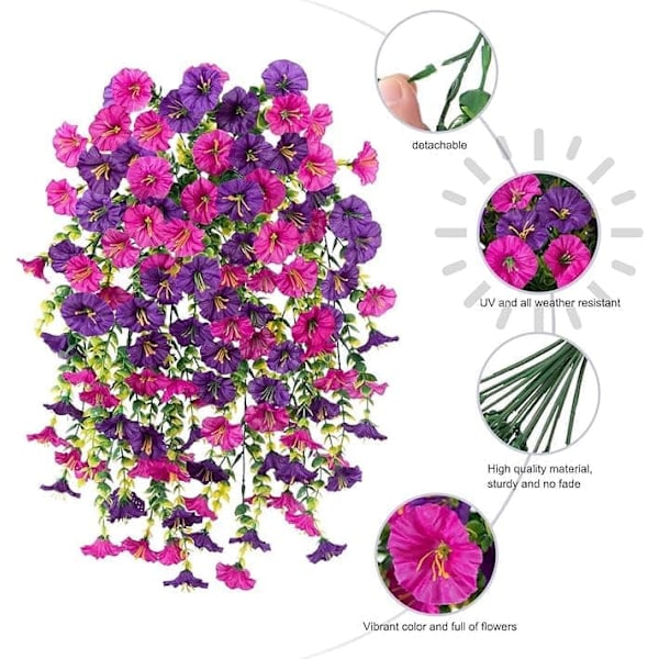2-Pack UV-beständiga Hängande Konstgjorda Blommor – Morning Glory-vinrankor 75 cm, Naturtrogna För Trädgård & Heminredning lila