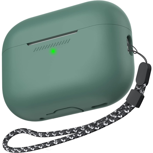 Silikonskal för AirPods Pro 2 med handledsrem – Stöd för USB-C, synlig front-LED, kompatibel med 2:a generationen grön