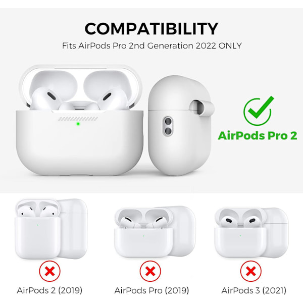Silikonskal för AirPods Pro 2 med handledsrem – Stöd för USB-C, synlig front-LED, kompatibel med 2:a generationen vit