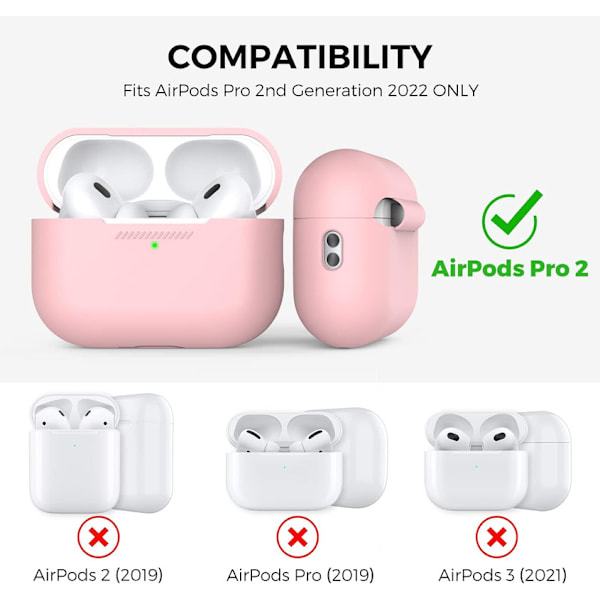 Silikonskal för AirPods Pro 2 med handledsrem – Stöd för USB-C, synlig front-LED, kompatibel med 2:a generationen rosa