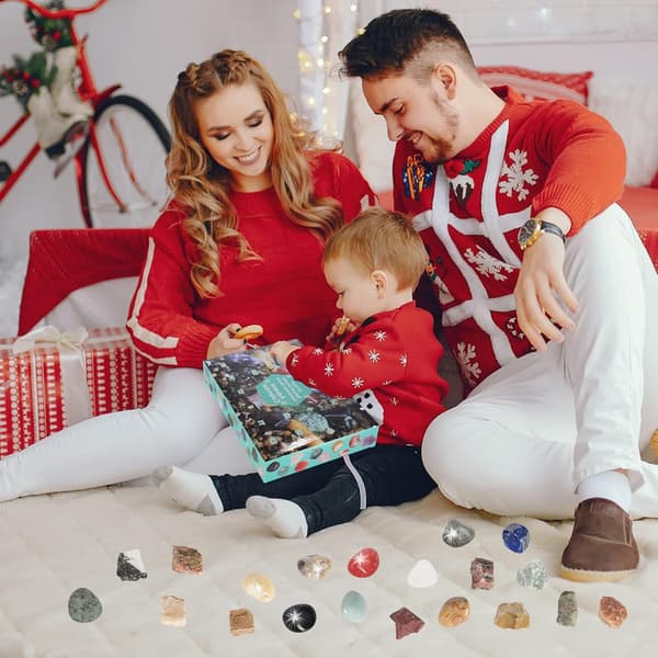 Krystall-Edelsten Adventskalender 24 stk Samleobjekt Krystaller Stein Gaveeske For Barn Voksen blå