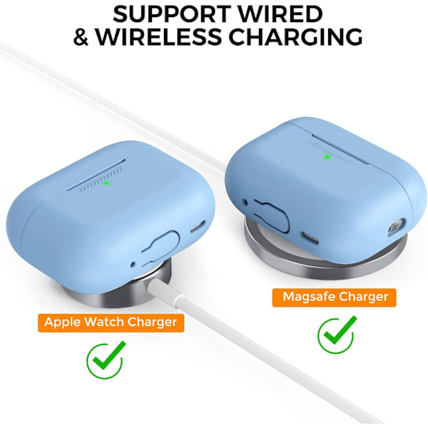 Silikonskal för AirPods Pro 2 med handledsrem – Stöd för USB-C, synlig front-LED, kompatibel med 2:a generationen blå