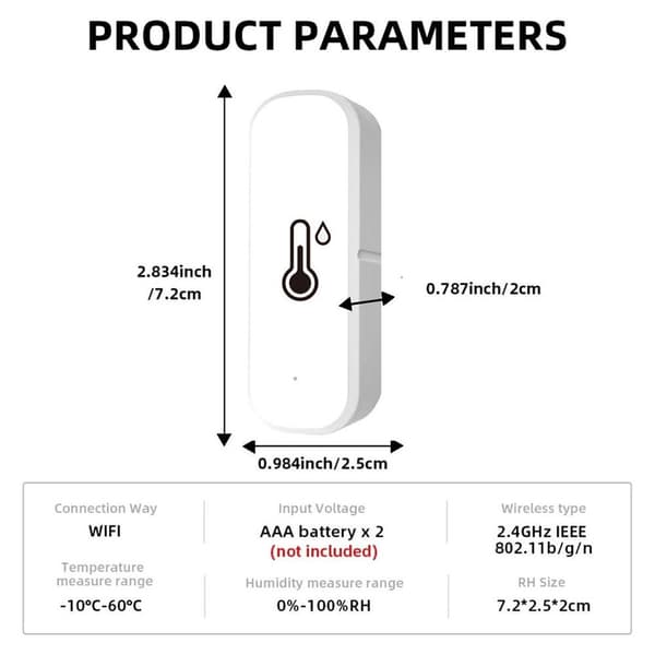 Lollanda WiFi Thermometer and Hygrometer with Data Storage Function – Wireless Temperature & Humidity Meter, Smart Sensor for APP Control 1-pack