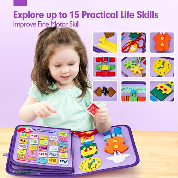 Montessori Busy Board 8-i-1, Lärande Leksak för 3-Åringar, Portabel Present till Flickor
