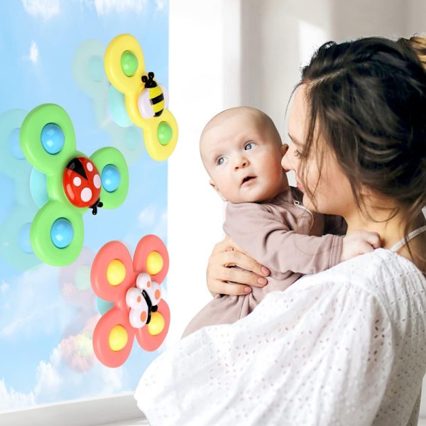 3-Pack - Fidget Spinner med Sugkopp för Barn - Snurrande Leksak
