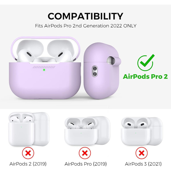Silikonskal för AirPods Pro 2 med handledsrem – Stöd för USB-C, synlig front-LED, kompatibel med 2:a generationen lila