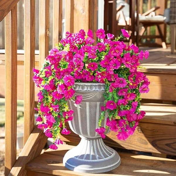 2-pak UV-bestandige Hængende Kunstige Blomster – Morning Glory-vinranker 75 cm, Naturtro Til Have & Boligindretning rød