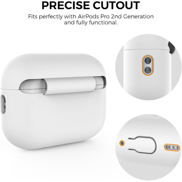 Silikonskal för AirPods Pro 2 med handledsrem – Stöd för USB-C, synlig front-LED, kompatibel med 2:a generationen vit