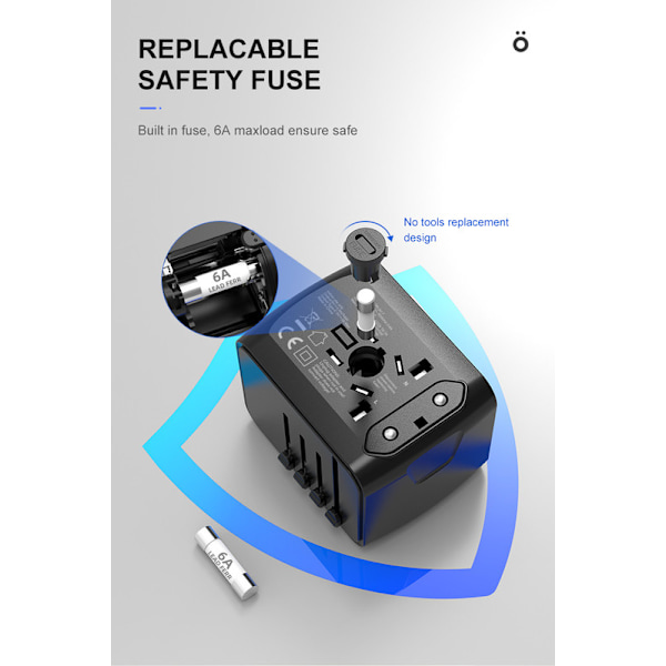 Universell reseadapter – Allt-i-ett-adapter med 3×USB-A & 1×USB-C, kompatibel med EU/UK/US/AUS uttag grön
