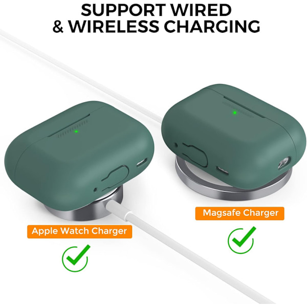 Silikonskal för AirPods Pro 2 med handledsrem – Stöd för USB-C, synlig front-LED, kompatibel med 2:a generationen grön