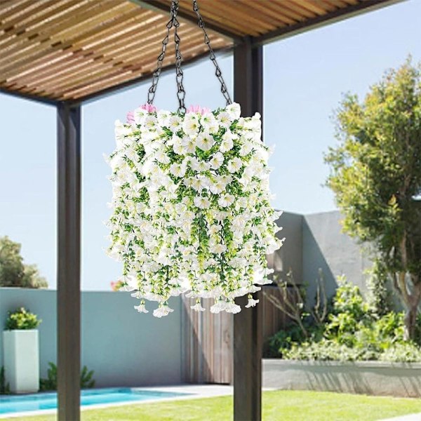 2-Pack UV-beständiga Hängande Konstgjorda Blommor – Morning Glory-vinrankor 75 cm, Naturtrogna För Trädgård & Heminredning vit