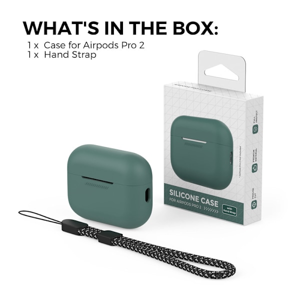 Silikonskal för AirPods Pro 2 med handledsrem – Stöd för USB-C, synlig front-LED, kompatibel med 2:a generationen grön