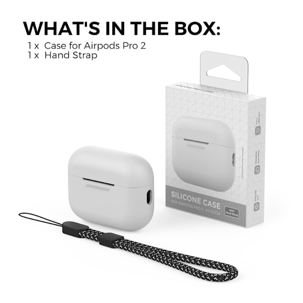 Silikonskal för AirPods Pro 2 med handledsrem – Stöd för USB-C, synlig front-LED, kompatibel med 2:a generationen vit