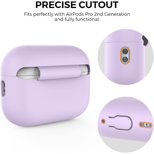 Silikonskal för AirPods Pro 2 med handledsrem – Stöd för USB-C, synlig front-LED, kompatibel med 2:a generationen lila
