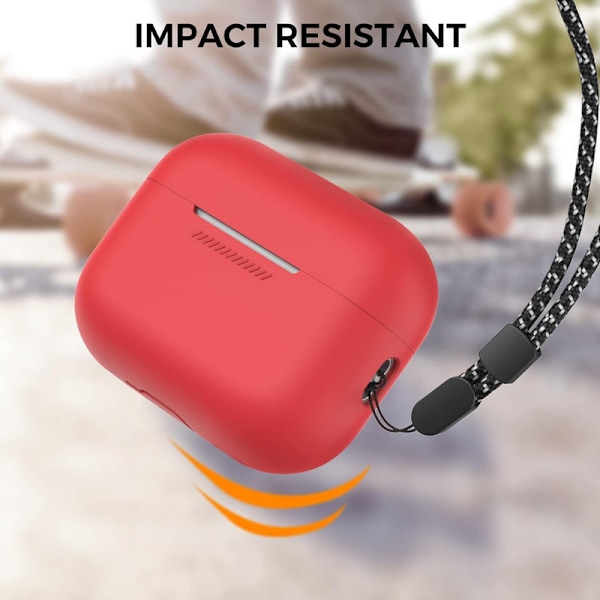 Silikonskal för AirPods Pro 2 med handledsrem – Stöd för USB-C, synlig front-LED, kompatibel med 2:a generationen röd
