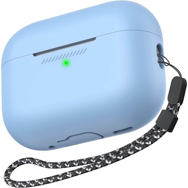 Silikonskal för AirPods Pro 2 med handledsrem – Stöd för USB-C, synlig front-LED, kompatibel med 2:a generationen blå
