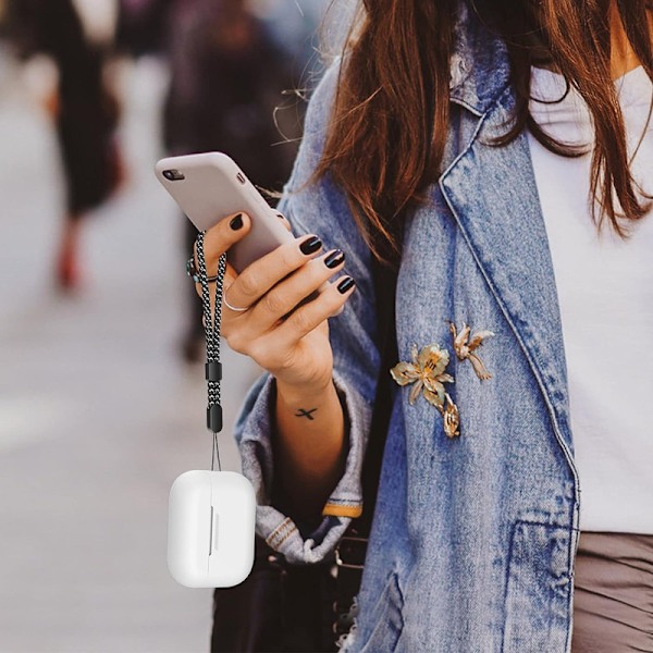 Silikonskal för AirPods Pro 2 med handledsrem – Stöd för USB-C, synlig front-LED, kompatibel med 2:a generationen vit
