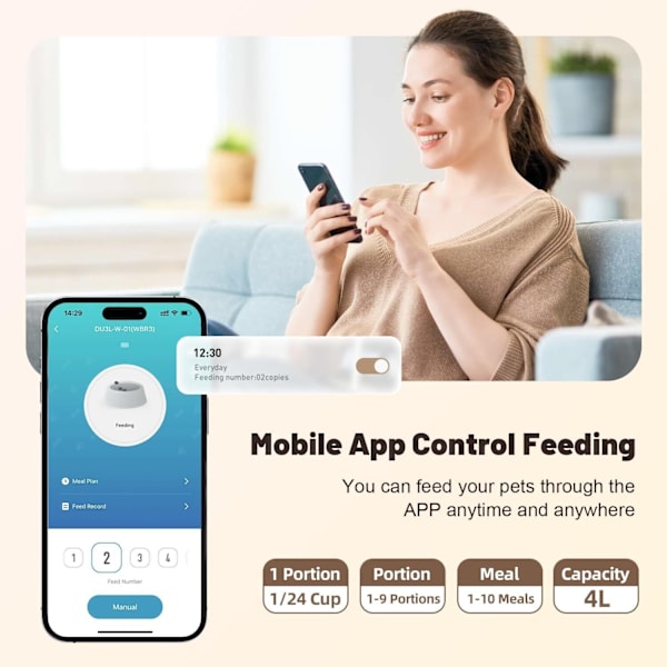 WIFI automatisk kattefoderautomat / foderautomat – kæledyrsfoderautomat med app-styring / smart home foderautomat, 4 liters stor kapacitet, let at rengøre sort