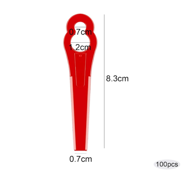 set med 100 reservblad i plast för trädgårdsträdgård gräsklippare, längd 83 mm (röd) röd