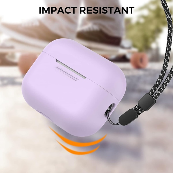 Silikonskal för AirPods Pro 2 med handledsrem – Stöd för USB-C, synlig front-LED, kompatibel med 2:a generationen lila