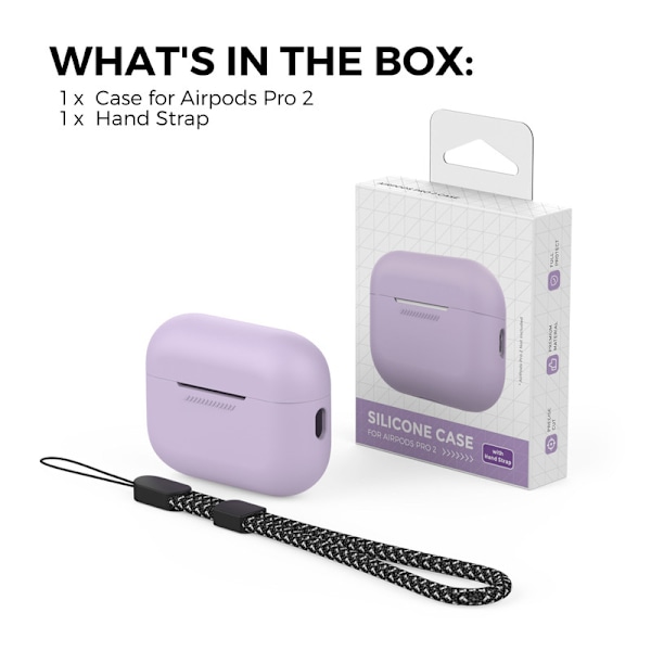 Silikonskal för AirPods Pro 2 med handledsrem – Stöd för USB-C, synlig front-LED, kompatibel med 2:a generationen lila