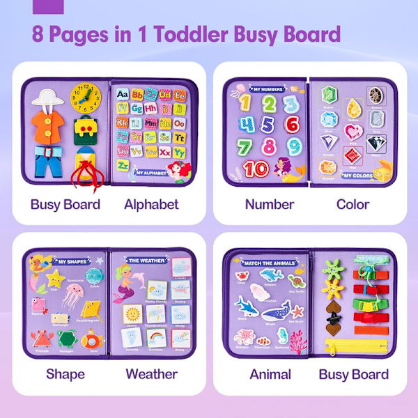 Montessori Busy Board 8-i-1, Lärande Leksak för 3-Åringar, Portabel Present till Flickor