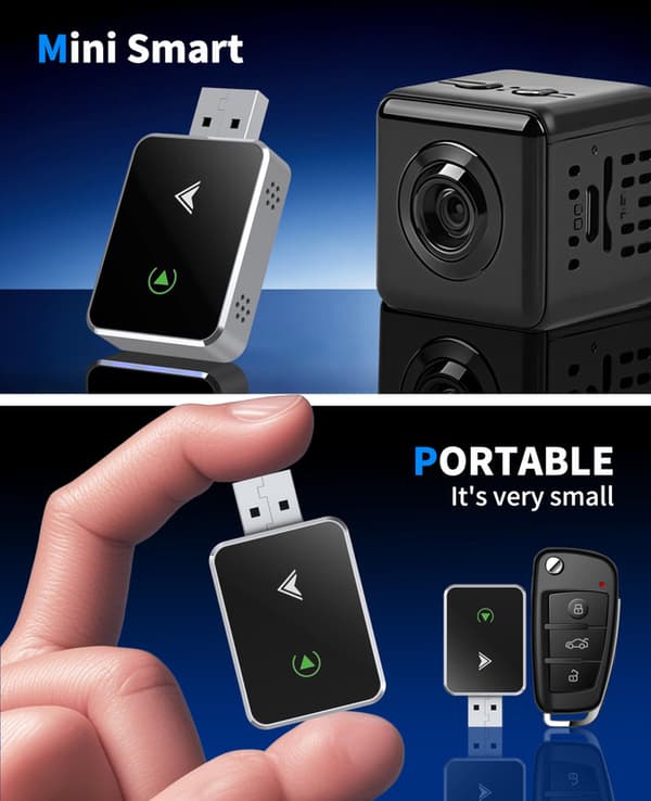 2025 Opgraderet 2-i-1 Trådløs CarPlay-adapter, omdan kablet til trådløs med USB & USB-C/Type-C, til iPhone & Android. sort