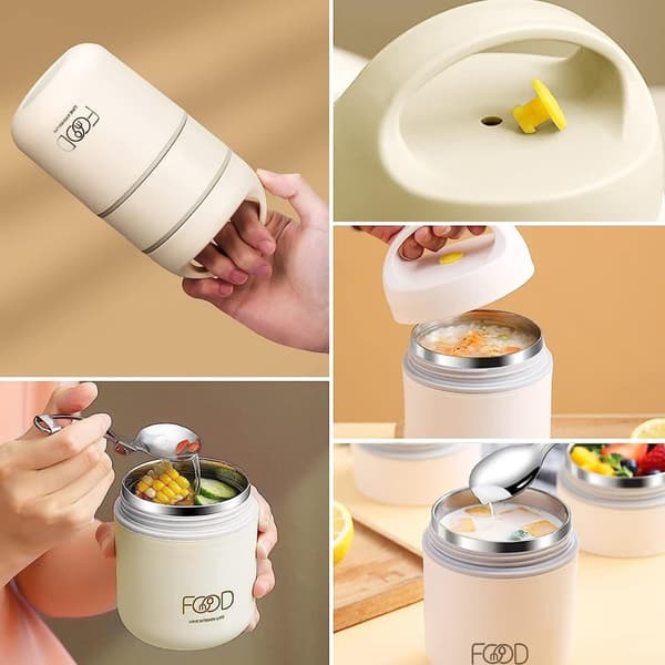 Isoleret madkasse - dobbeltlags termobeholder i rustfrit stål, velegnet til udflugter 680ml White