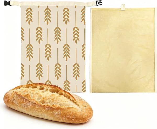 2-pack återanvändbara brödpåsar i bomull med avtagbart bivaxfoder, för bröd, baguetter och bagels, 43 × 33 cm B