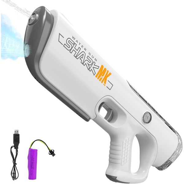 Elektrisk Vandpistol – Automatisk Opfyldning, 10 m Rækkevidde, Batteridrevet Vandblaster til Sommer, Strand & Pool grå