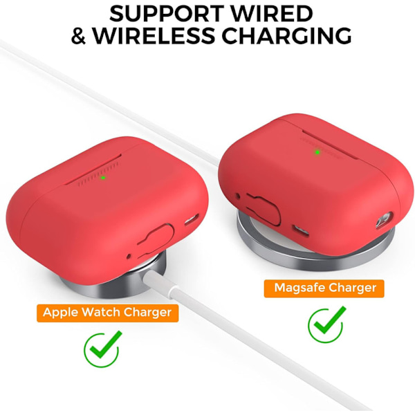 Silikonskal för AirPods Pro 2 med handledsrem – Stöd för USB-C, synlig front-LED, kompatibel med 2:a generationen röd