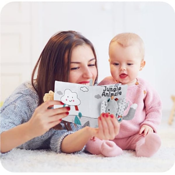 Baby bog, stofbog babylegetøj, dyretema stofbog, Baby stofbog, interaktiv baby stofbog, gave til drenge piger, babylegetøj fra 6 måneder - elefant