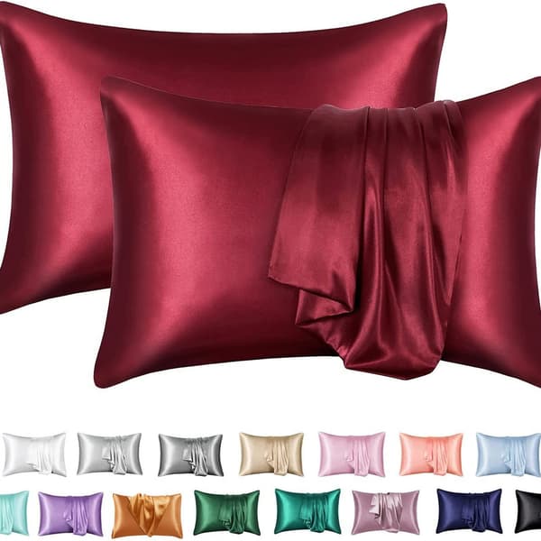 2-pack Satin Pillowcase - Pillow Cover - Silky and Soft, Multiple Color Choices - 50 x 75cm Wine Red