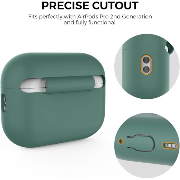 Silikone Etui til AirPods Pro 2 med Håndledsrem – USB-C Support, Front LED Synlig, Kompatibel med 2. Generation grøn
