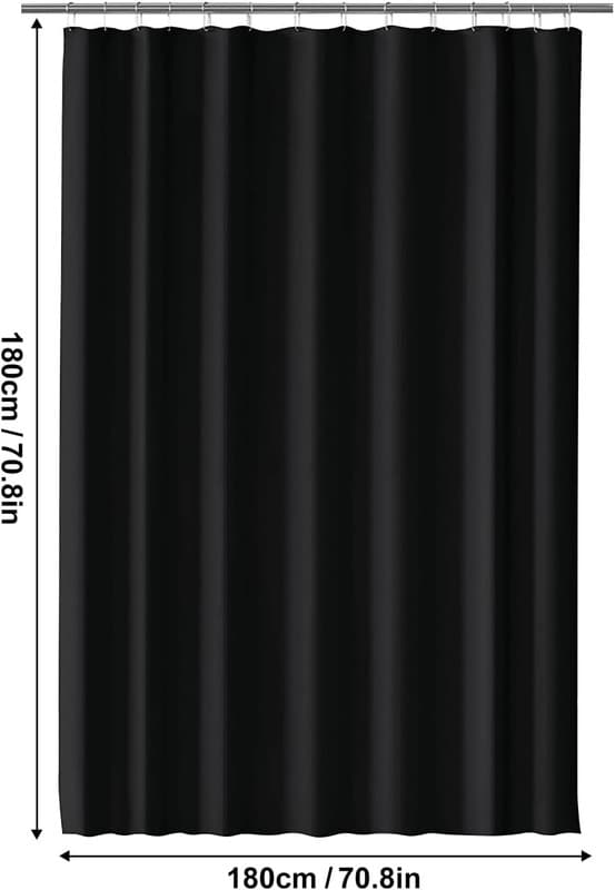 Lollanda Waterproof Shower Curtain 180x180 cm – Solid Color Design, with Hooks, Washable and Quick-Drying Black
