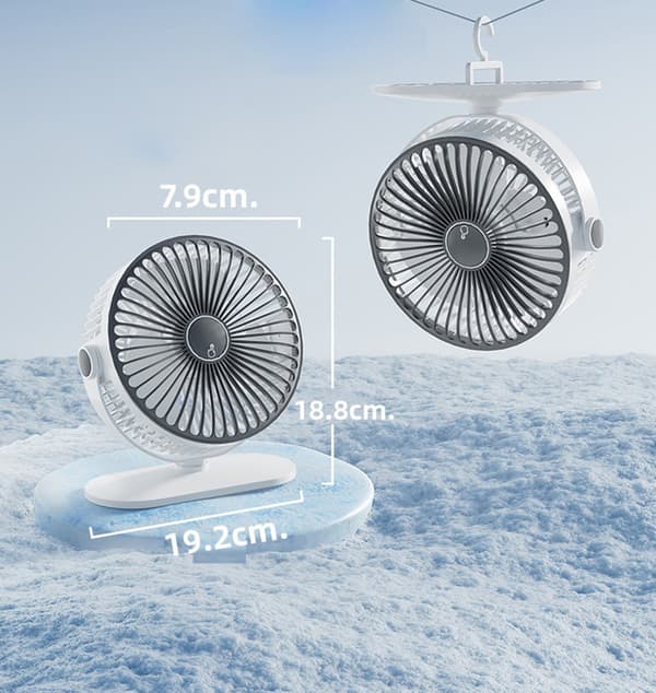 Small Table Fan with Hook Design, USB Rechargeable 1800mAh, 5 Modes, Quiet Fan for Workplace and Home White