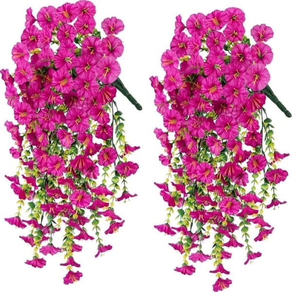 2-Pack UV-beständiga Hängande Konstgjorda Blommor – Morning Glory-vinrankor 75 cm, Naturtrogna För Trädgård & Heminredning röd