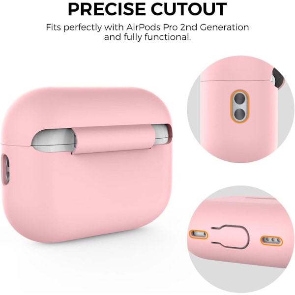 Silikonskal för AirPods Pro 2 med handledsrem – Stöd för USB-C, synlig front-LED, kompatibel med 2:a generationen rosa