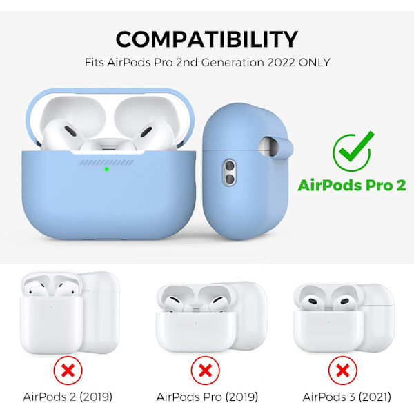 Silikonskal för AirPods Pro 2 med handledsrem – Stöd för USB-C, synlig front-LED, kompatibel med 2:a generationen blå