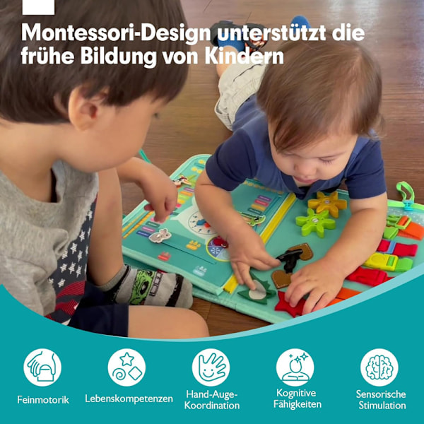 Montessoribräda, barn 1-4 år, 9-i-1 aktivitetsleksak för resor och lärande