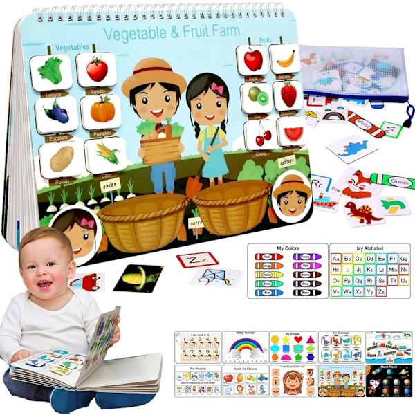 Montessori Busy Book 12 Sider, Lærende Legetøj 2-4 År, Bærbar Aktivitetsbog til Børn