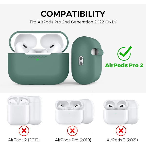Silikonskal för AirPods Pro 2 med handledsrem – Stöd för USB-C, synlig front-LED, kompatibel med 2:a generationen grön