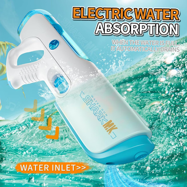 Elektrisk Vattenpistol–Automatisk Påfyllning,10 m Räckvidd, Batteridriven Vattenblaster för Sommar, Strand & Pool blå