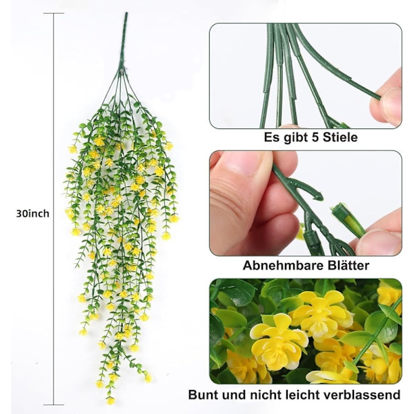 Kunstige Hængeplanter 2-pak, Efeu & Blomster, UV-bestandig Vægdekoration Dark Red